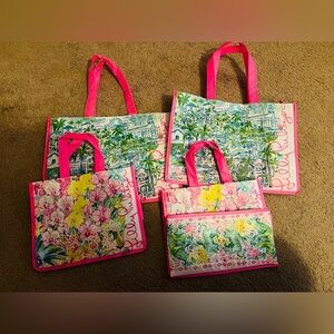 Lilly Pulitzer lot of 4 reusable shopper tote bags